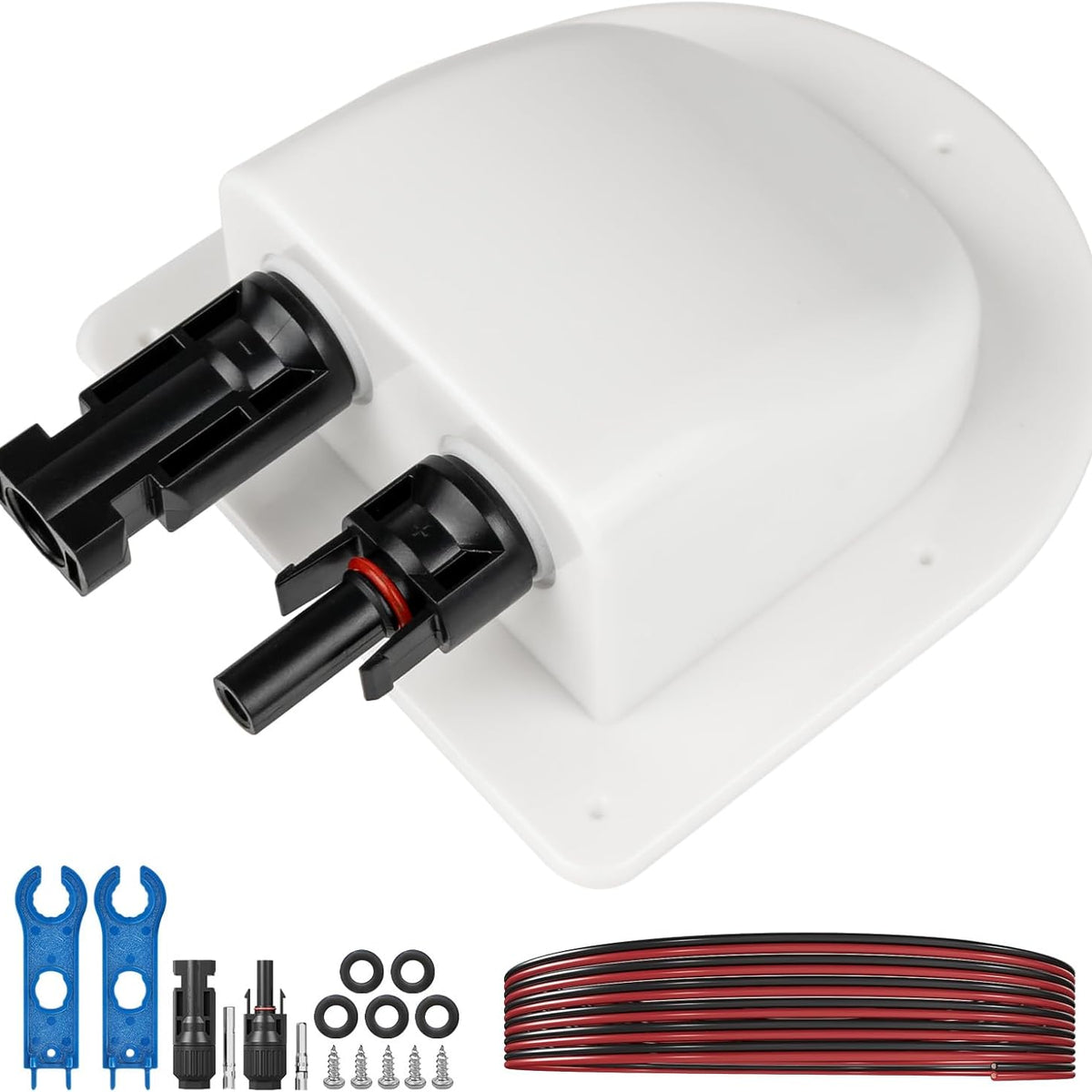 Solar Cable Entry Gland with 10Awg Copper Solar Cable and Solar Connector UV Resistance Dual Cable Entry Housing for Solar RV Boats Yacht Roofs (White 20FT)