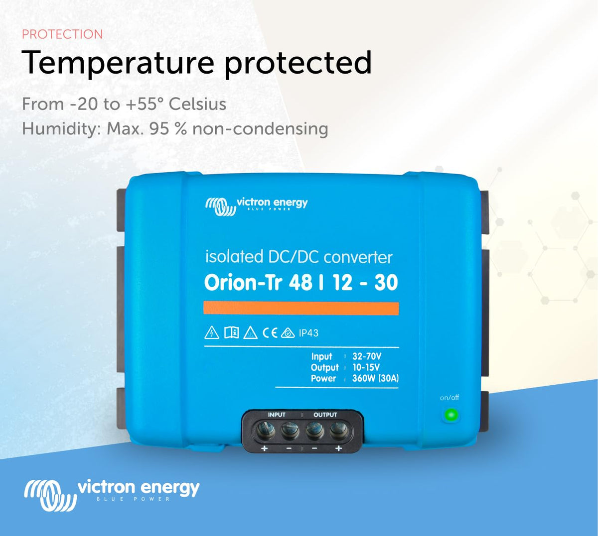 Victron Energy Orion-Tr DC to DC Converter - 48/12-Volt 30 amp 360-Watt - IP43 Protected - for Dual Battery Systems - Isolated