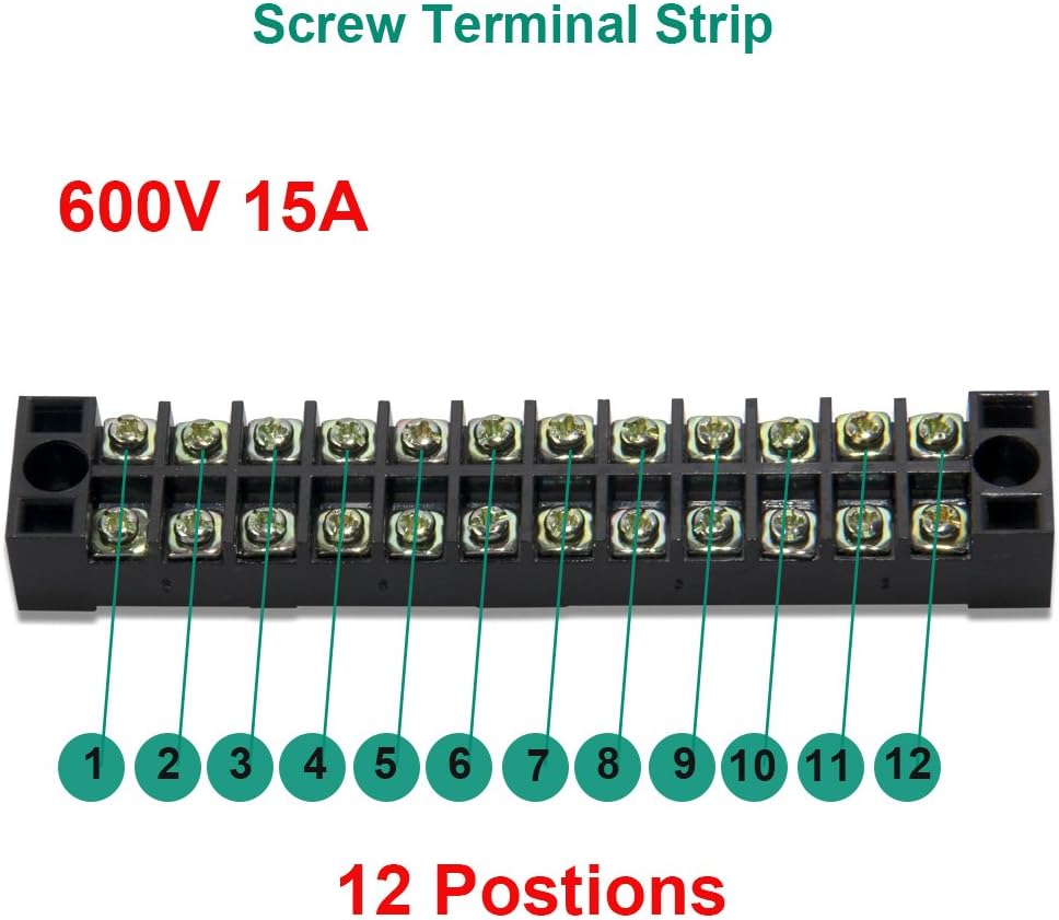 Terminal Block 1 peice 12 Positions Dual Row 600V 15A Screw Terminal Strip Blocks with Cover