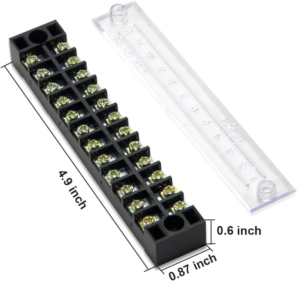 Terminal Block 1 peice 12 Positions Dual Row 600V 15A Screw Terminal Strip Blocks with Cover