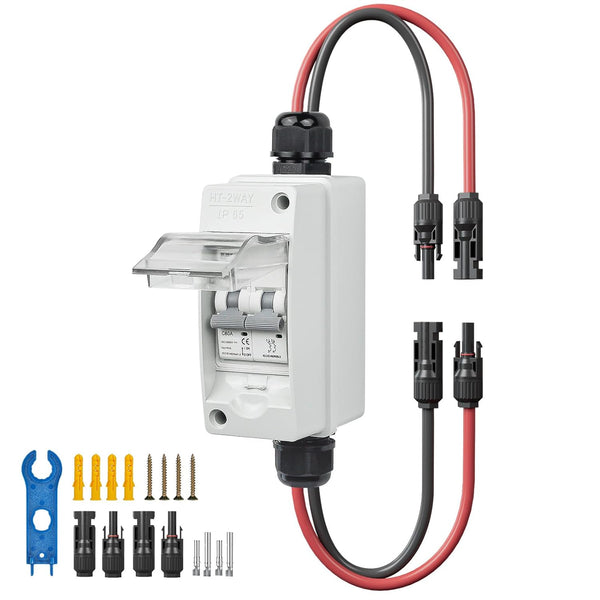 Solar Panel Disconnect Switch 1000V 60A PV Disconnect Switch Outdoor Miniature Circuit Breaker IP65 for Solar PV Homes Battery (1000V 60 Amp)