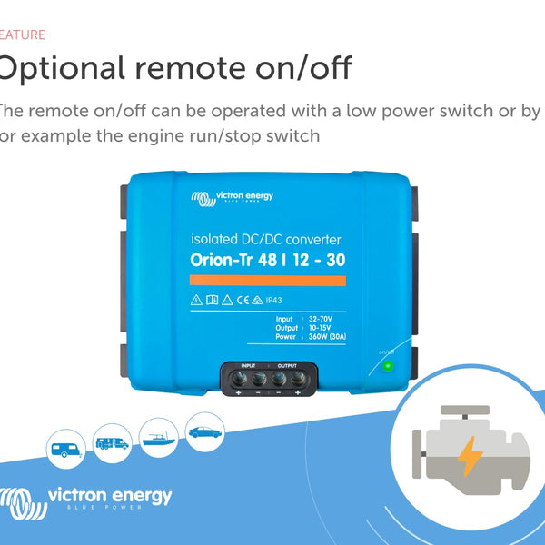 Victron Energy Orion-Tr DC to DC Converter - 48/12-Volt 30 amp 360-Watt - IP43 Protected - for Dual Battery Systems - Isolated