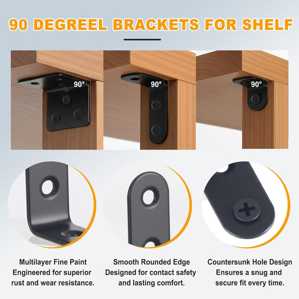 24PCS Stainless Steel L Brackets, Heavy Duty Corner Braces for Wood Furniture & Shelves, 5-Size Black Metal Angle Brackets with Screws(0.79/1.2/1.4/1.57/1.97inch)