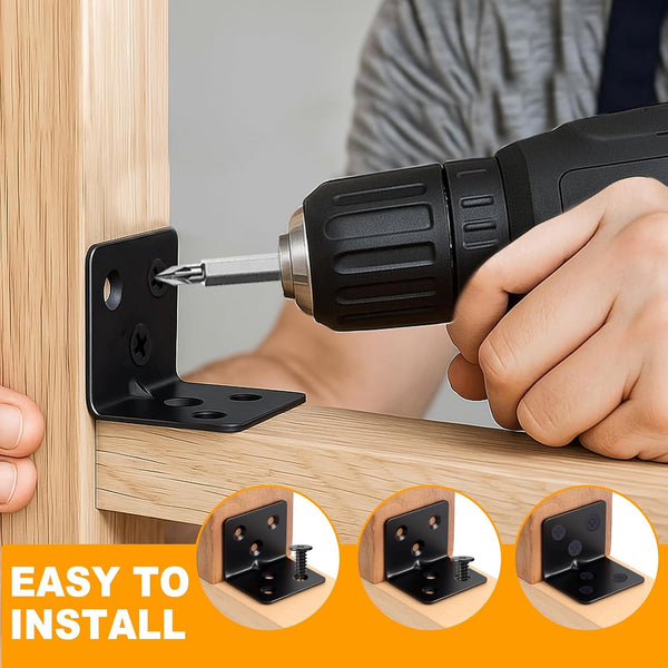 24PCS Stainless Steel L Brackets, Heavy Duty Corner Braces for Wood Furniture & Shelves, 5-Size Black Metal Angle Brackets with Screws(0.79/1.2/1.4/1.57/1.97inch)