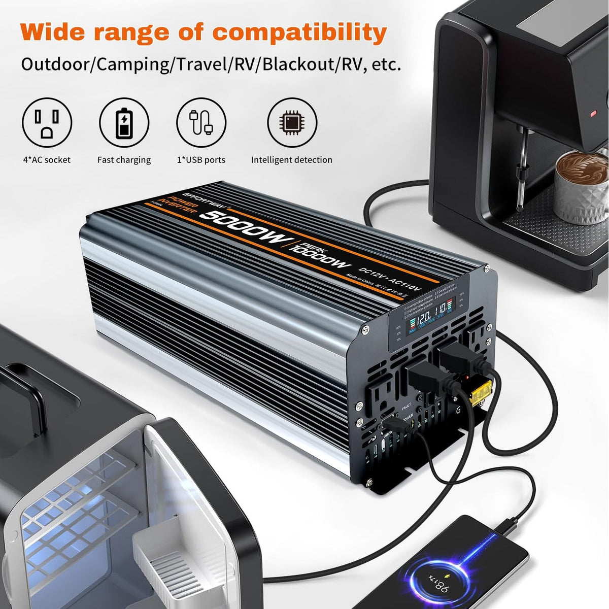 EFFORWAY Pure Sine Wave Power Inverter – High-Efficiency DC to AC Converter for Home, RV & Off-Grid Use