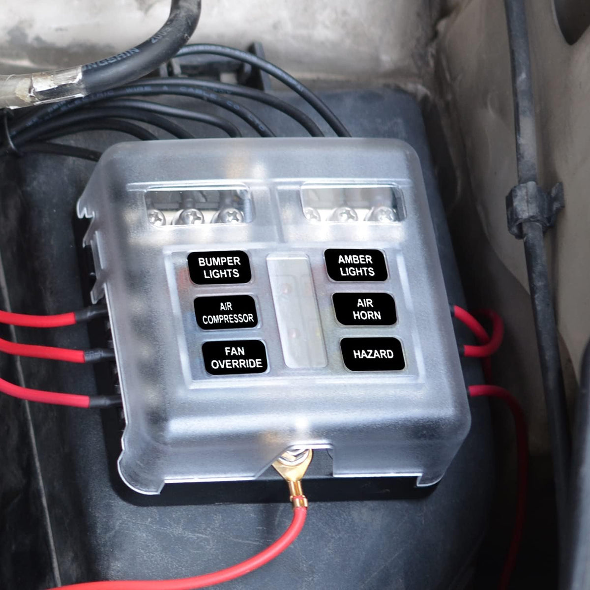12 Volt Fuse Block, Waterproof Boat Fuse Panel with LED Warning Indicator Damp-Proof Cover, 6 Circuits with Negative Bus Fuse Box for Car Marine RV Truck DC 12-24V