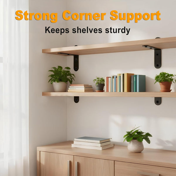 24PCS Stainless Steel L Brackets, Heavy Duty Corner Braces for Wood Furniture & Shelves, 5-Size Black Metal Angle Brackets with Screws(0.79/1.2/1.4/1.57/1.97inch)