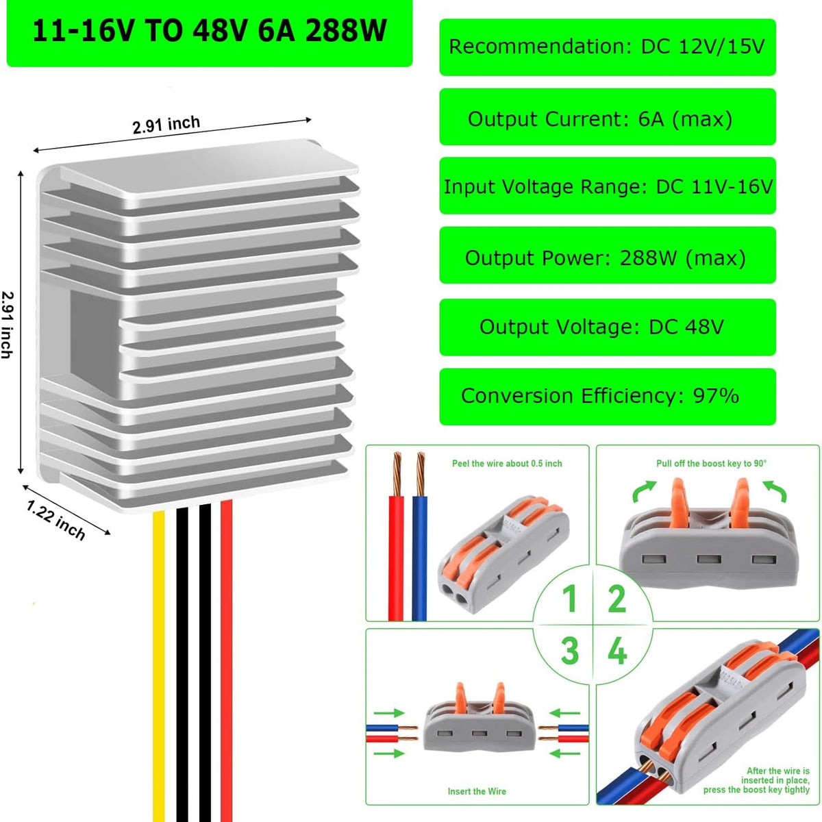 12V to 48V Boost Converter 12 Volt to 48V 288W 6A Step Up Converter Voltage Regulator for Golf Carts, Club Car, Solar System, RV, LED Lights