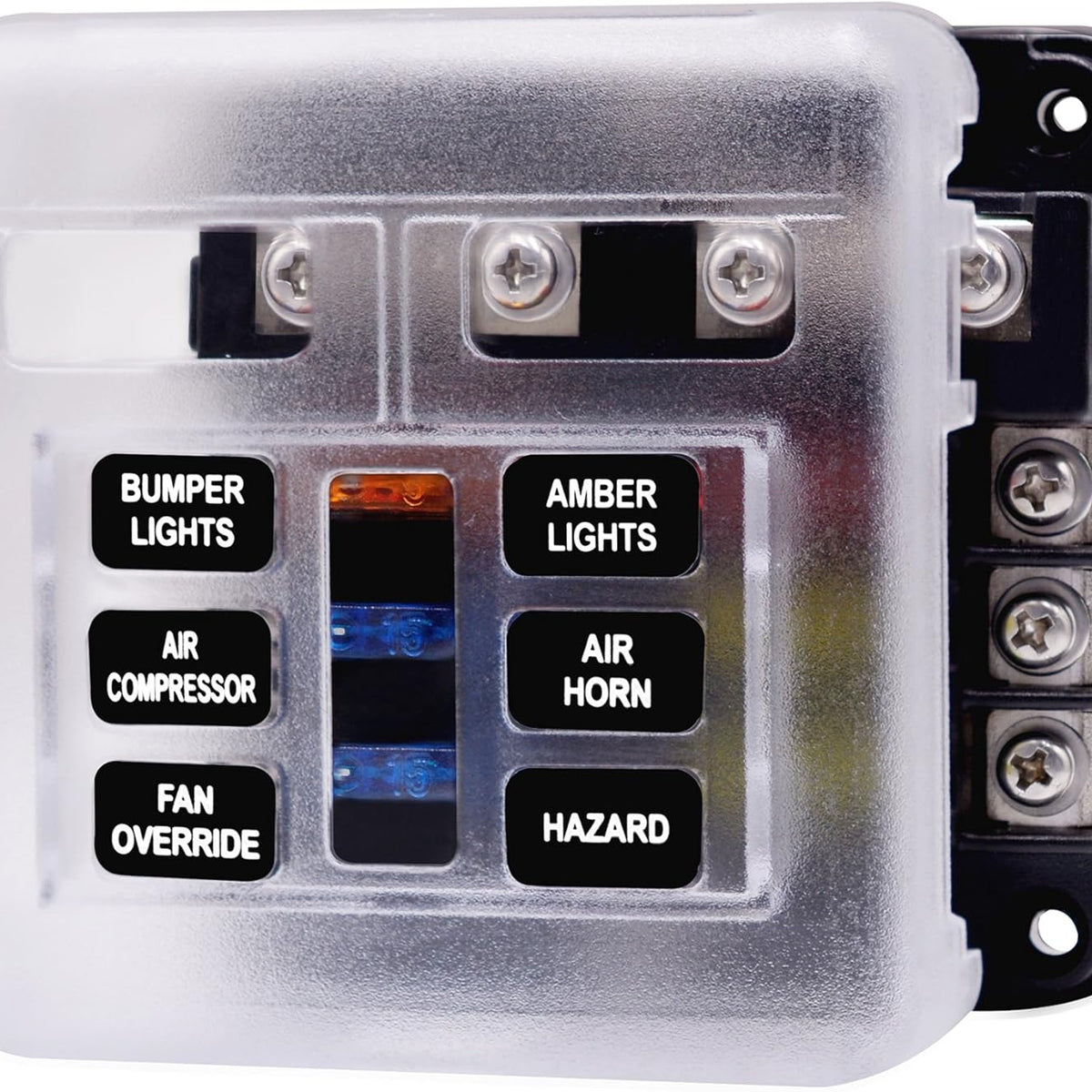 12 Volt Fuse Block, Waterproof Boat Fuse Panel with LED Warning Indicator Damp-Proof Cover, 6 Circuits with Negative Bus Fuse Box for Car Marine RV Truck DC 12-24V