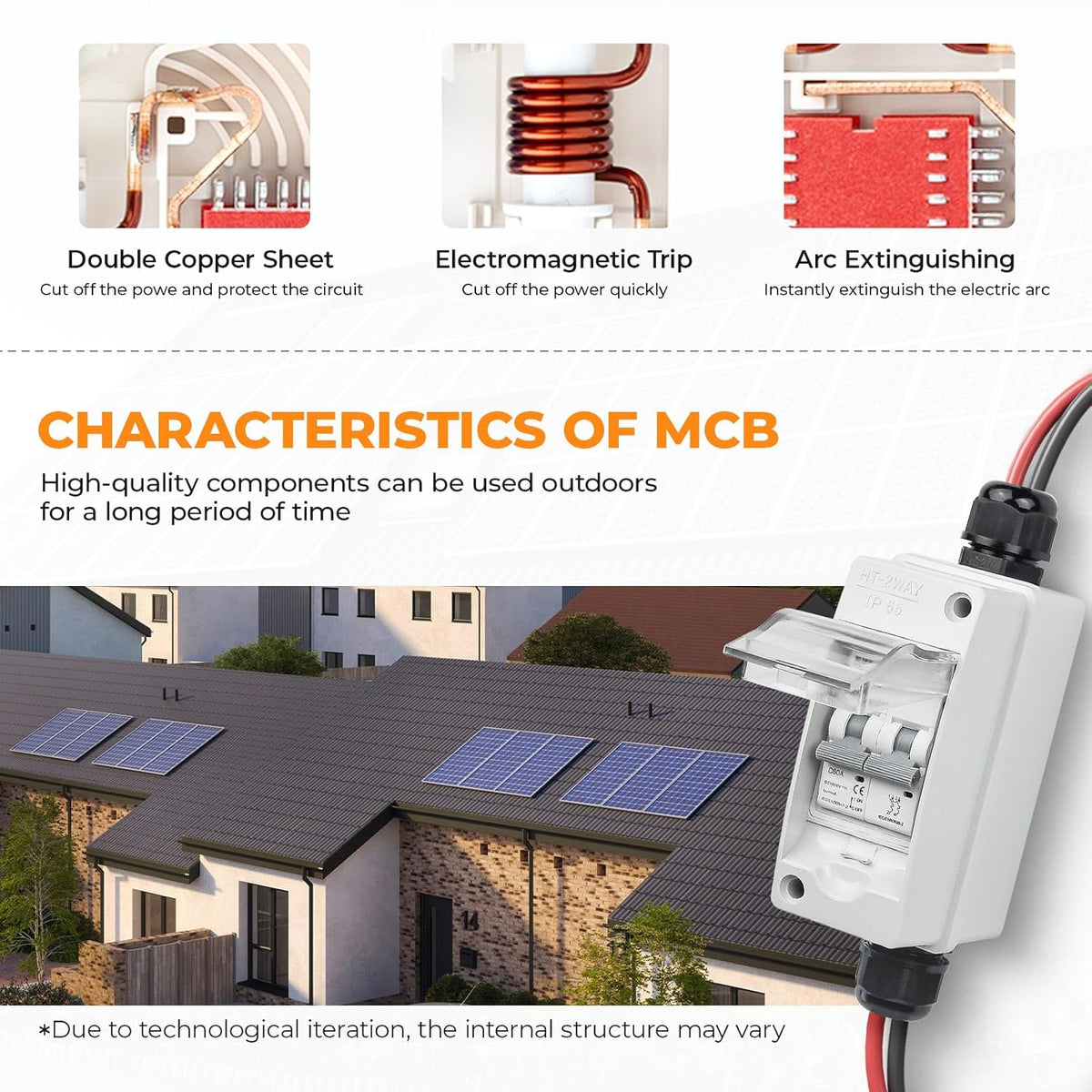 Solar Panel Disconnect Switch 1000V 60A PV Disconnect Switch Outdoor Miniature Circuit Breaker IP65 for Solar PV Homes Battery (1000V 60 Amp)