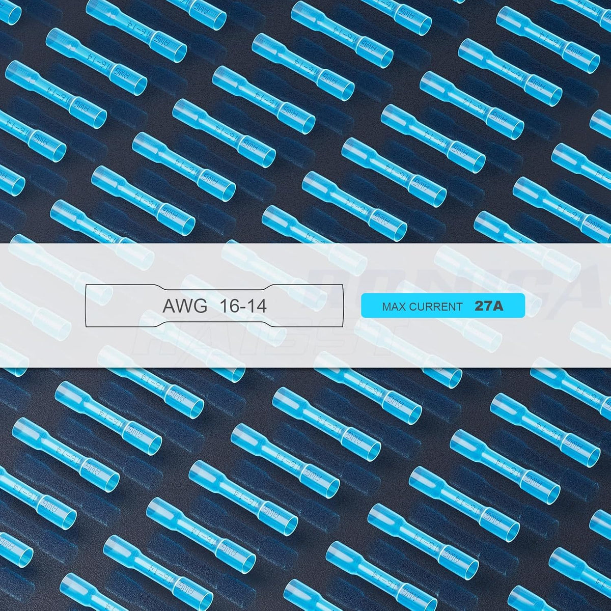haisstronica 100PCS Blue Heat Shrink Butt Connectors AWG16-14,Marine Grade Waterproof Heat Shrink Wire Connectors,Tinned Red Copper 0.8mm,Insulated Crimp Butt Splice Electrical Connectors